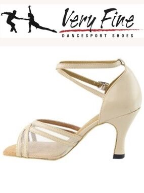 Very Fine~5017 Tan Leather & Flesh Mesh Salsa Dance Shoes~Size 8.5M